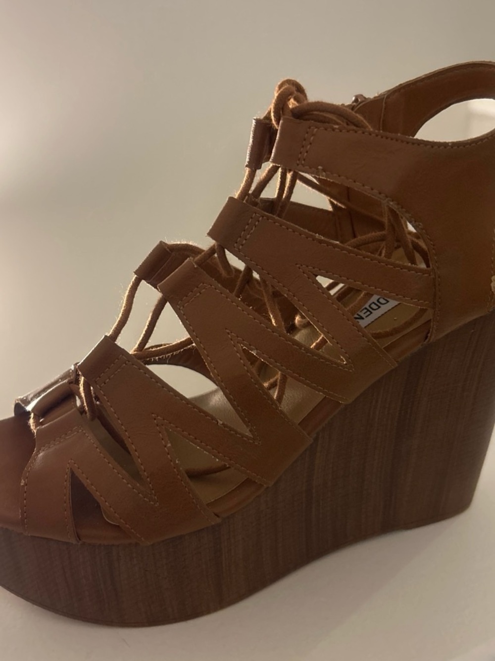 Steve Madden Kenway Brown Strappy Lace-Up Wedge Sandals